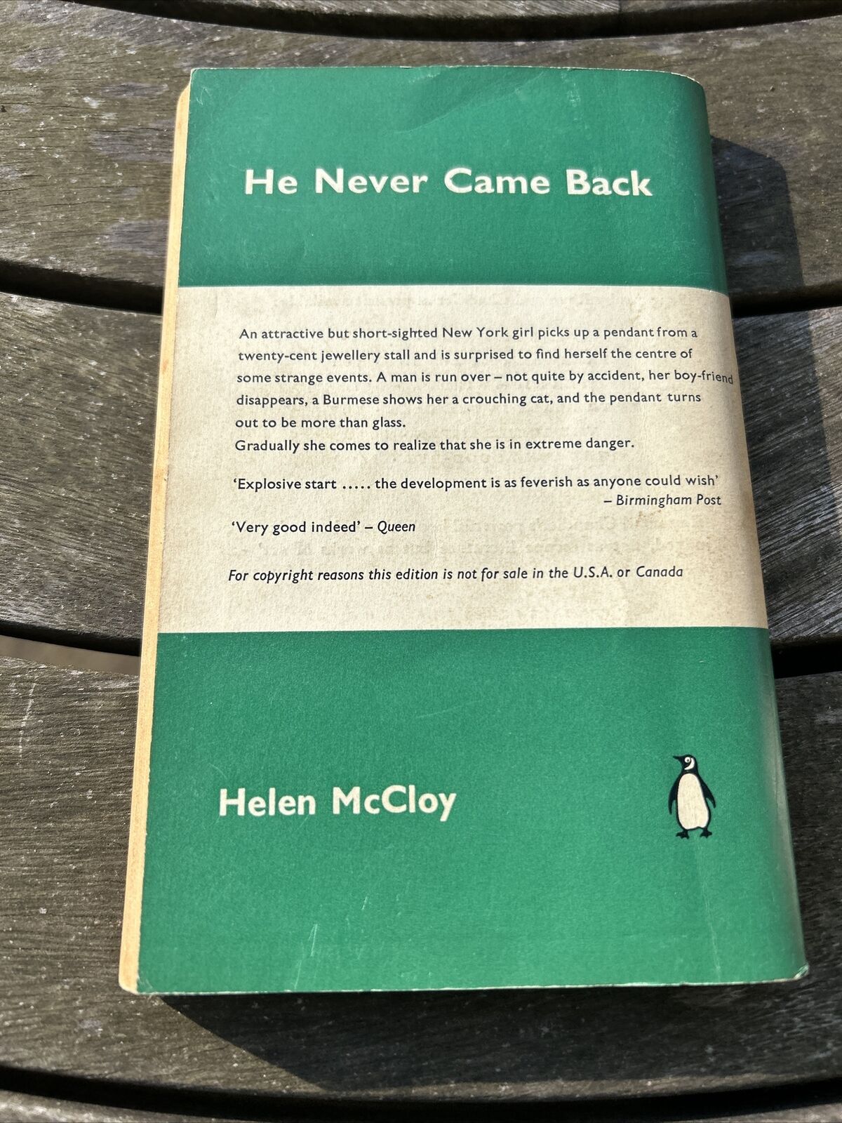 HE NEVER CAME BACK Helen McCloy Penguin Books Crime 1961 New York Jewellery