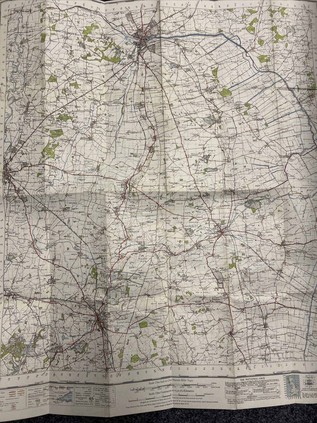 LINCOLN & GRANTHAM Ordnance Survey Cloth 1 Inch Map 1947 Sixth Edition Sheet 113