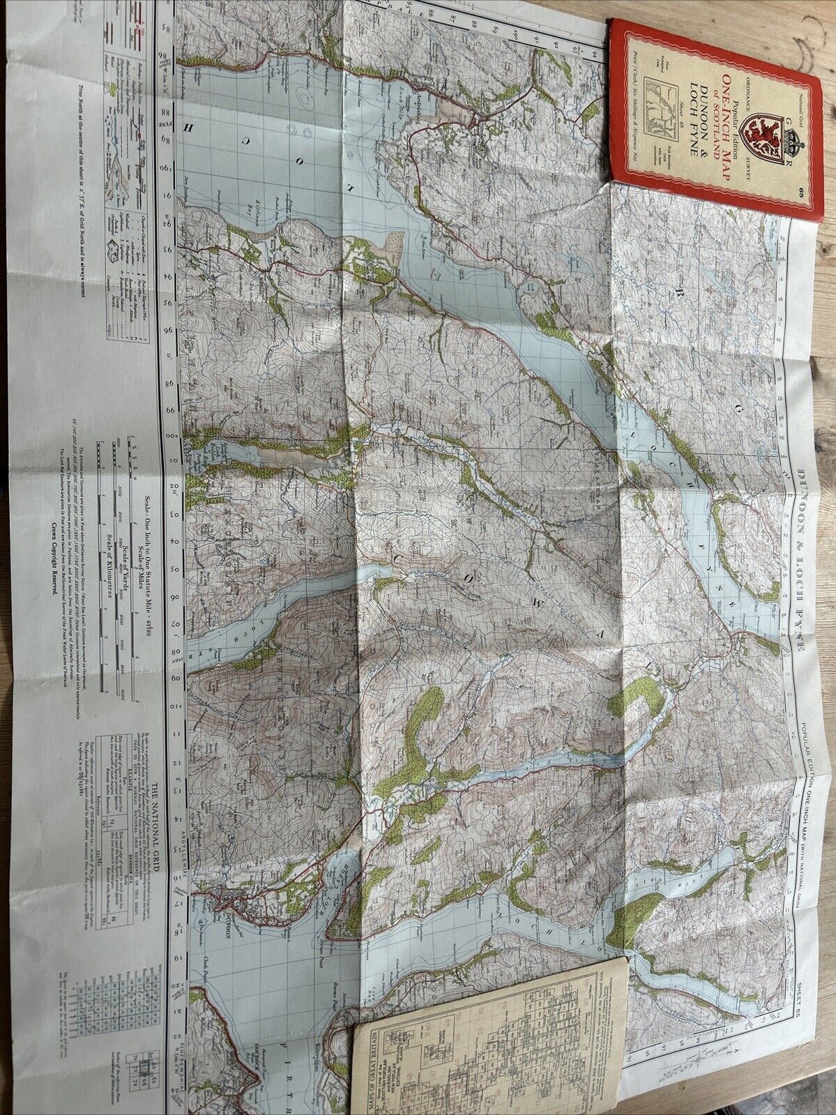 DUNOON & LOCH FYNE Ordnance Survey CLOTH One Inch Sheet 65 Popular Edition 1946