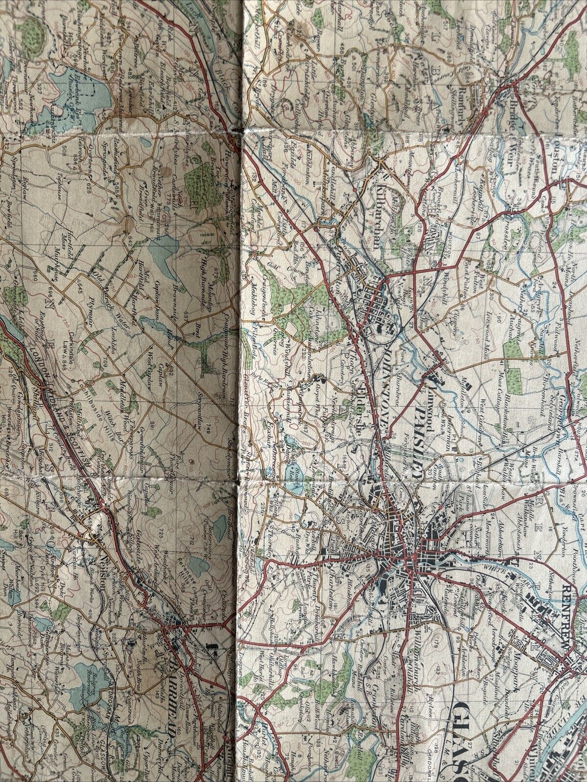 GLASGOW Ordnance Survey One Inch CLOTH Sheet 72 Popular Edition 1925