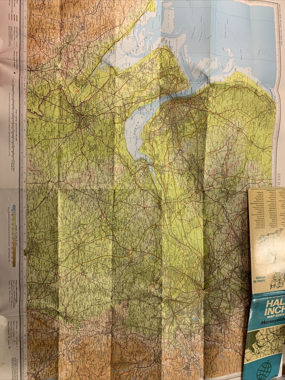MERSEYSIDE Bartholomew - Half Inch Map 1972 No 28 Chester Wirral Manchester