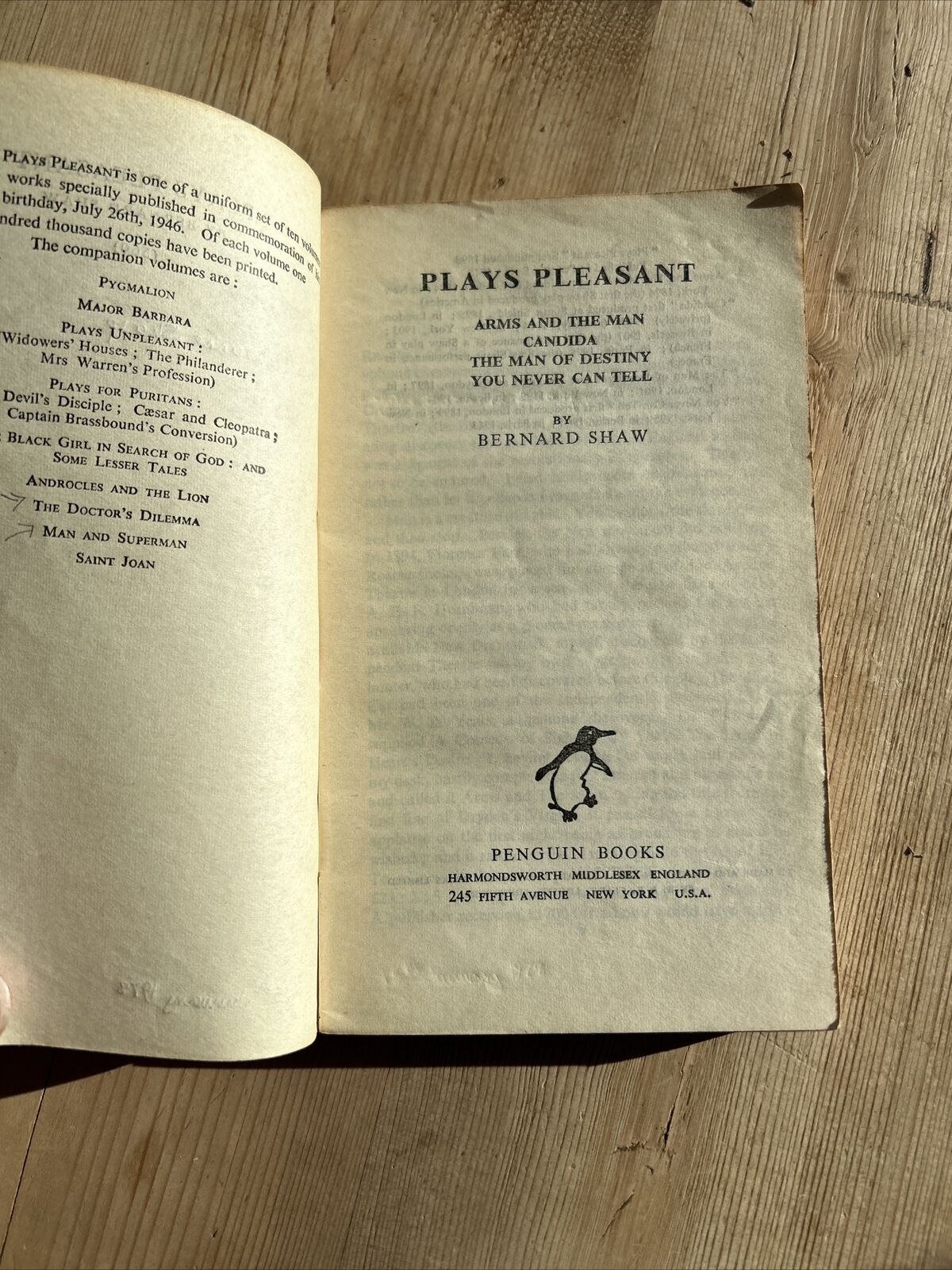 PLAYS PLEASANT Bernard Shaw 1946 Penguin Book No. 560 First