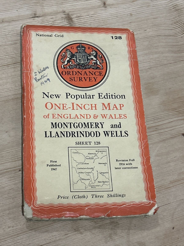 MONTGOMERY & LLANDRINDOD WELLS Ordnance Survey CLOTH 6th Series 1947 Sheet 128