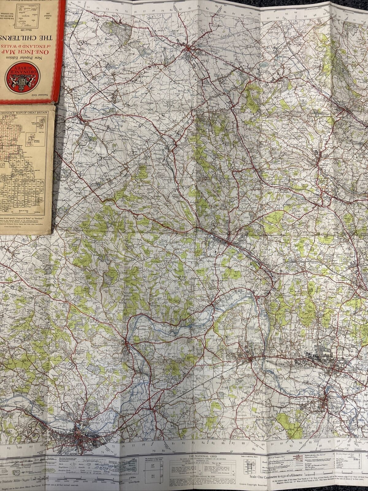 THE CHILTERNS Ordnance Survey Cloth Sixth Series One inch 1945 Sheet 159 Reading