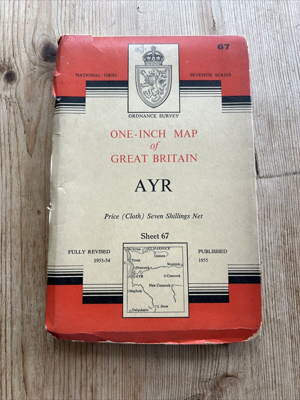 AYR Ordnance Survey Seventh Series CLOTH One inch 1955 Sheet 67 Kilmarnock