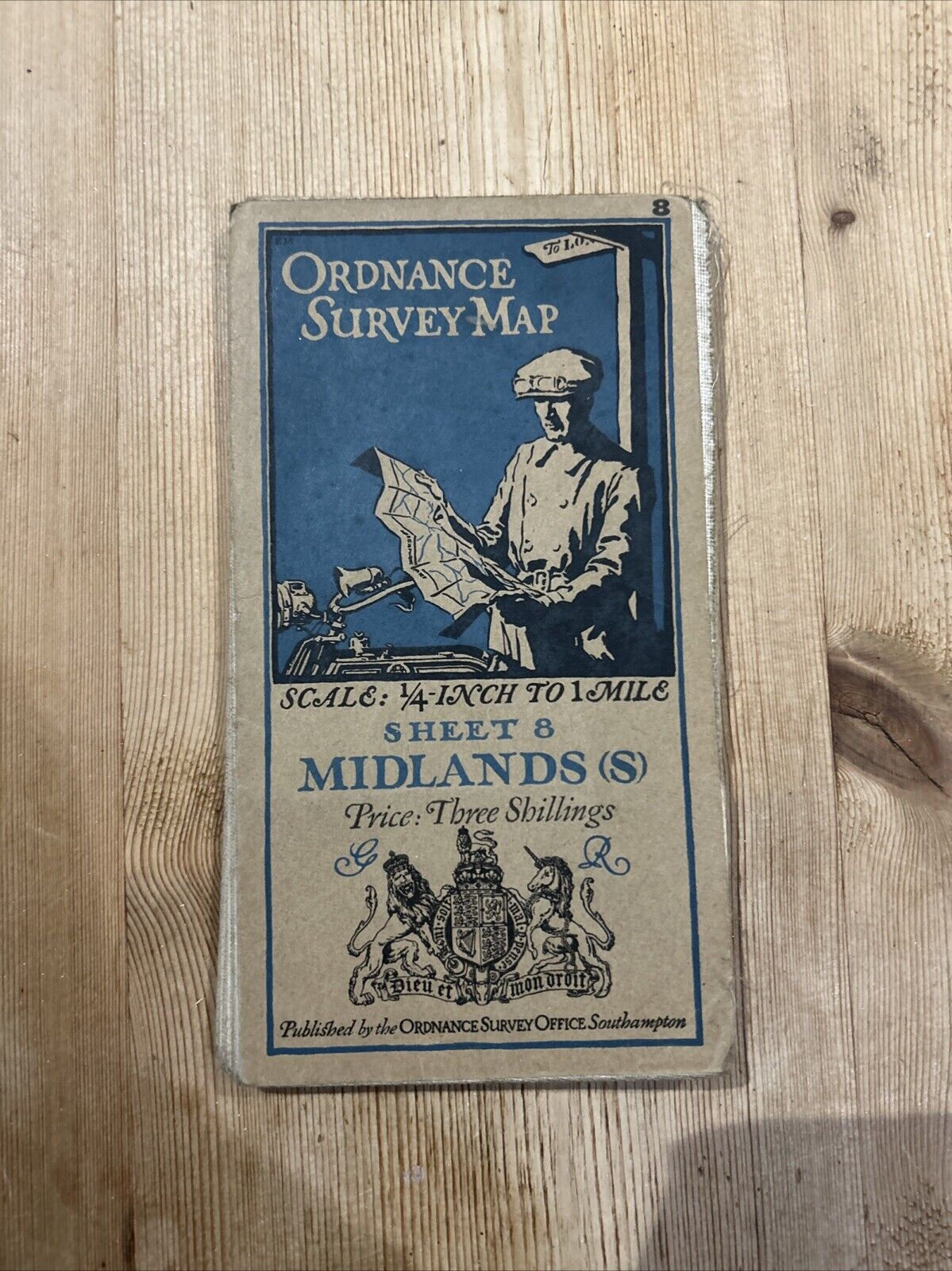 MIDLANDS South Ordnance Survey Cloth Quarter Inch Map 1920 Sheet 8 Third Edition