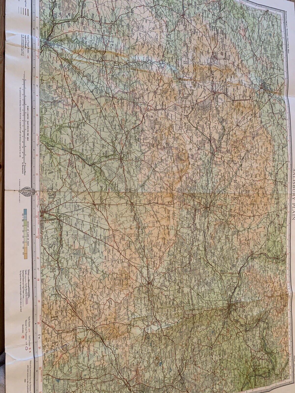 Bartholomew Map 1962 Half Inch No 8 SALISBURY PLAIN Winchester Reading Swindon