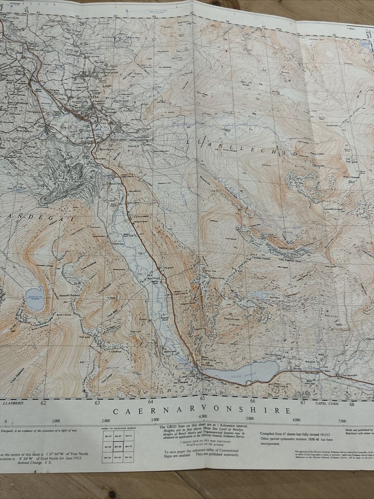 BETHESDA Ordnance Survey Sheet SH66 Map 1:25000 First Series 1953 Tregarth