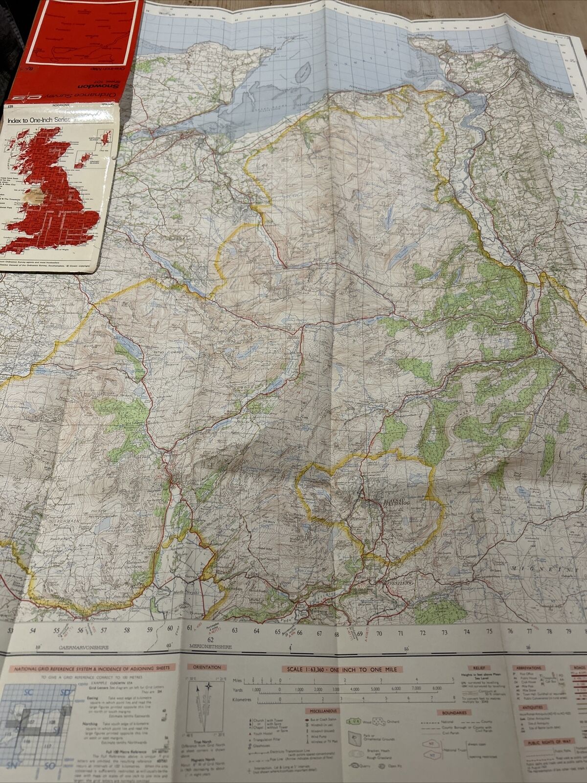 SNOWDON 1962 Edition Ordnance Survey One Inch Map Sheet 107 Llanrwst Bethesda