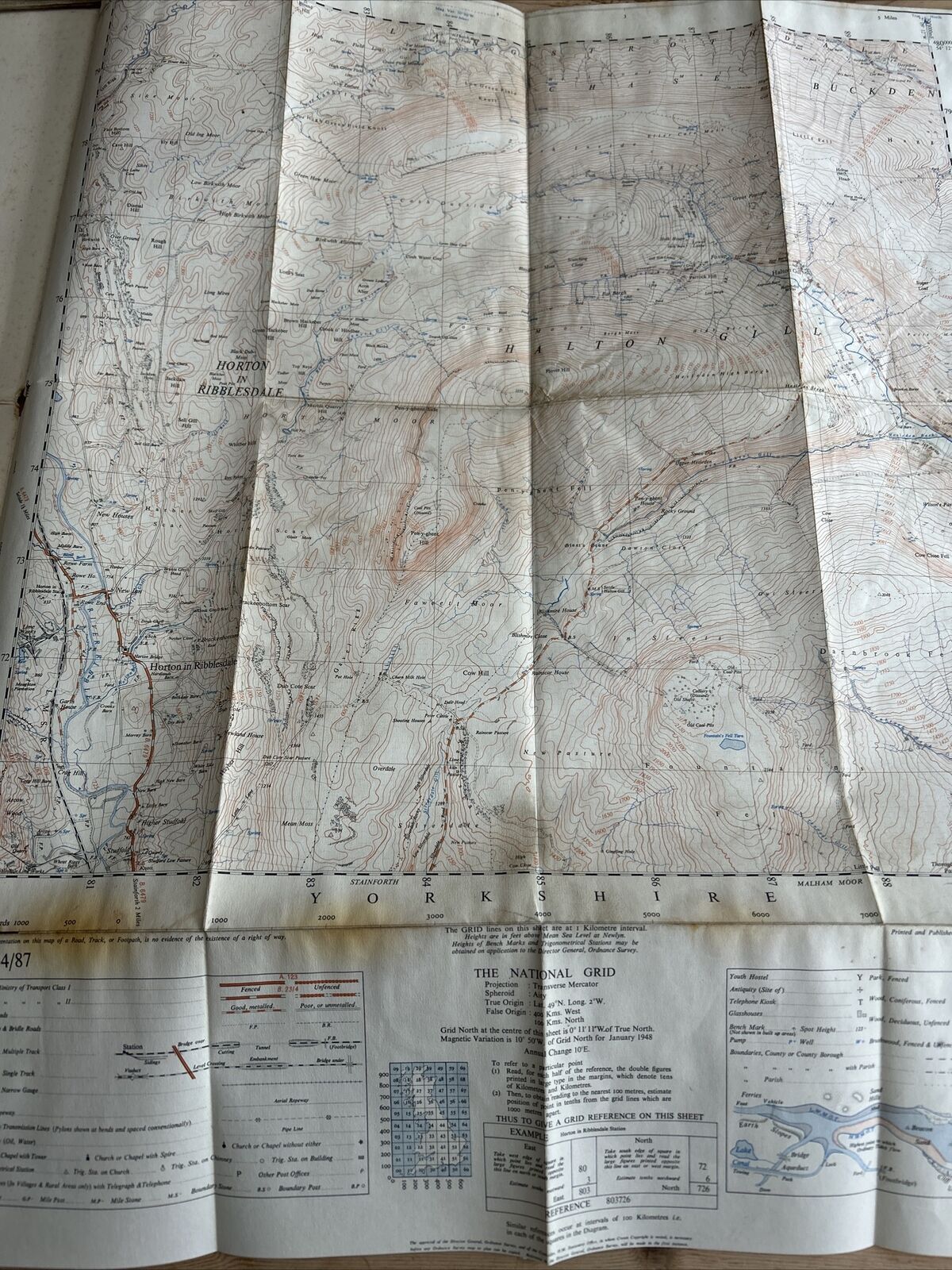 HORTON IN RIBBLESDALE Ordnance Survey Sheet 34/87 1:25000 1948 Pen Y Gent