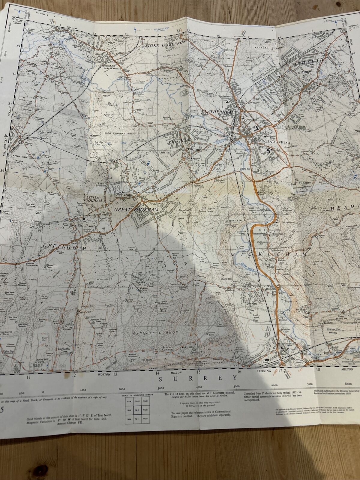 LEATHERHEAD Ordnance Survey First Series  Sheet TQ15 1956 Effingham