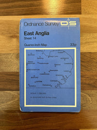 EAST ANGLIA Ordnance Survey Map Quarter Inch Sheet 14 1970 Ipswich Norwich