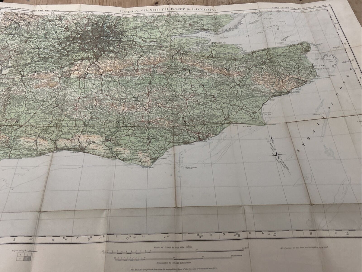 ENGLAND SOUTH EAST LONDON Ordnance Survey Cloth Quarter Inch Map 1920 Sheet 12