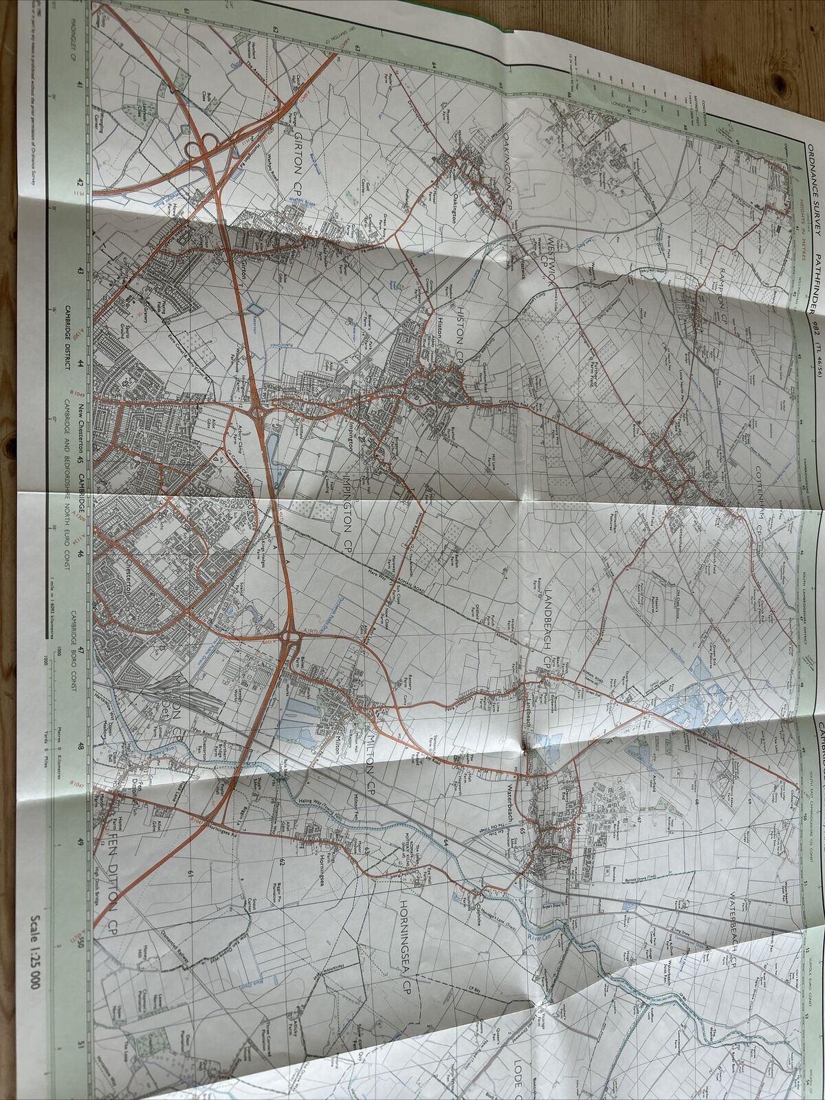 CAMBRIDGE NORTH & BURWELL  Ordnance Survey Pathfinder Map 982 TL46/56 1985