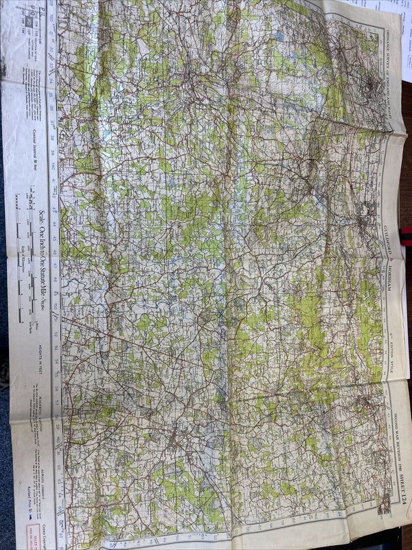 GUILDFORD & HORSHAM Ordnance Survey Fifth Edition Sheet 124 1 Inch 1941 No Cover