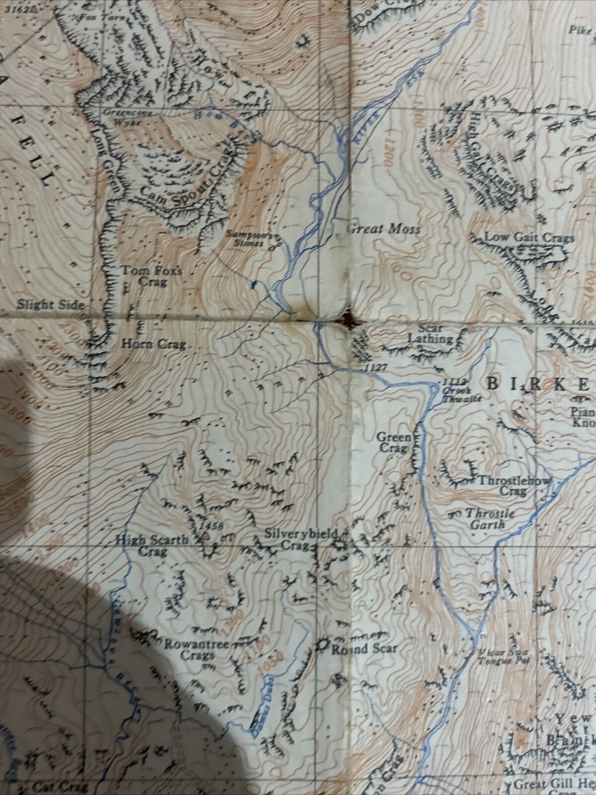 LANGDALE FELL BIRKER FELL - Ordnance Survey Cloth Sheet 35/20 1:25000 1947 Lancs