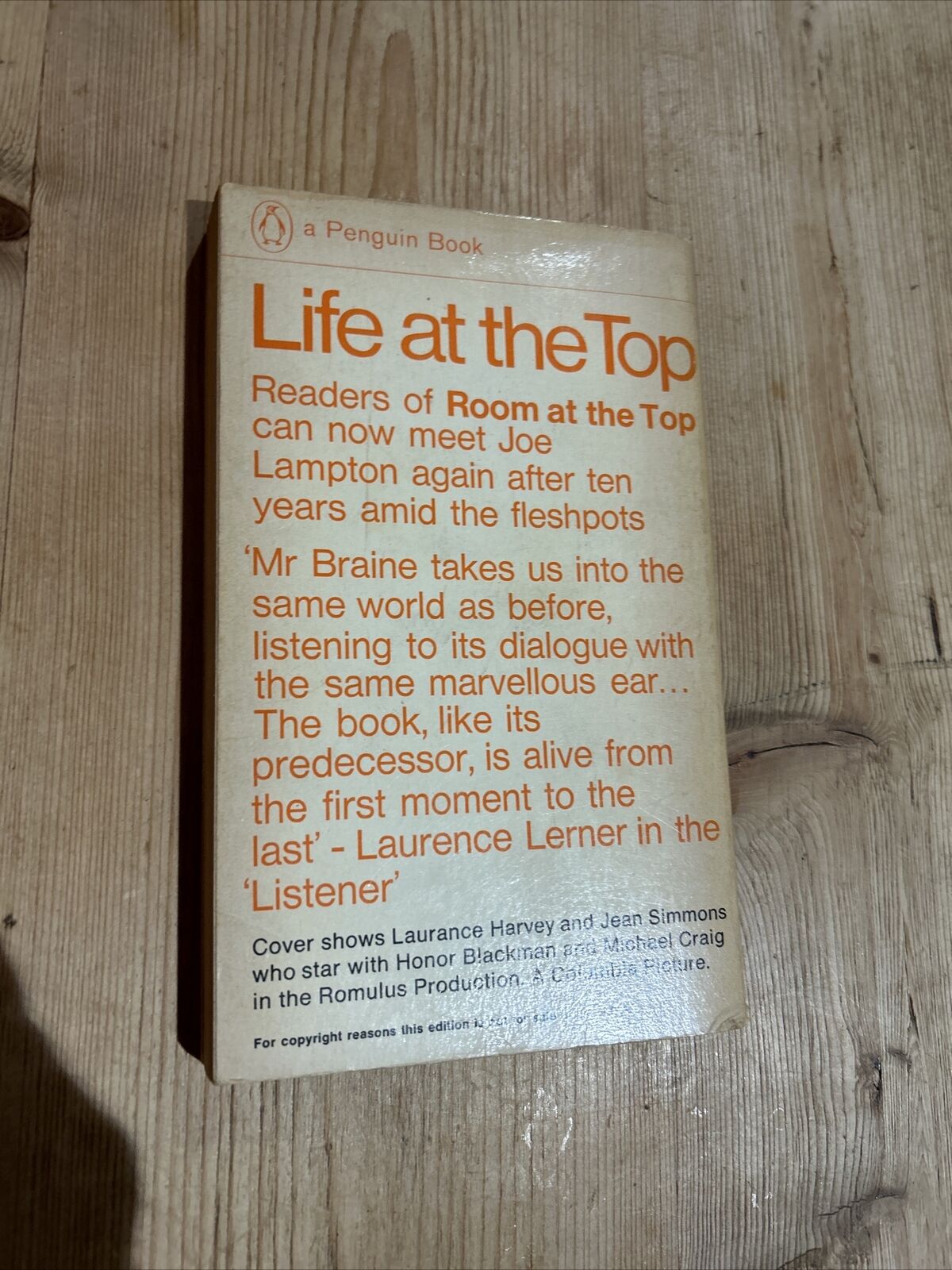 LIFE AT THE TOP - John Braine - Penguin Paperback No 2176 1965 Film Cover First