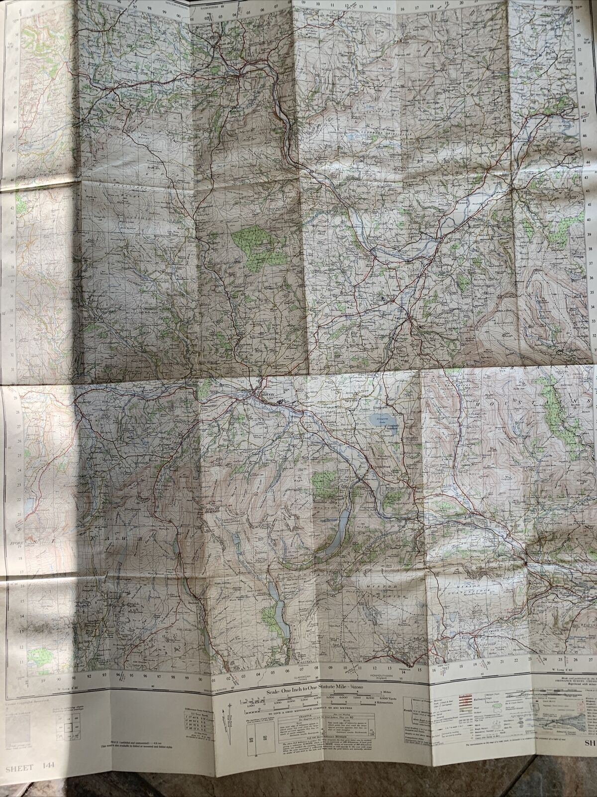 BRECON Wales Ordnance Survey Cloth Seventh Series Map No 141 1952