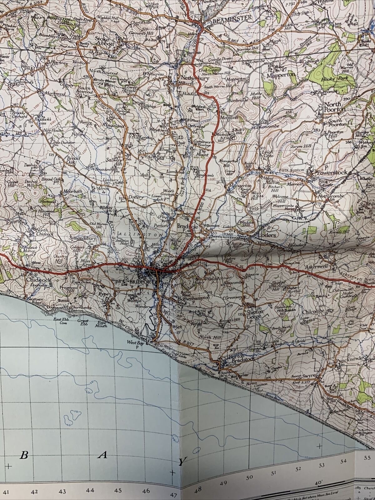 Taunton & Lyme Regis Ordnance Survey Cloth Map 1946 Sixth Series No 177