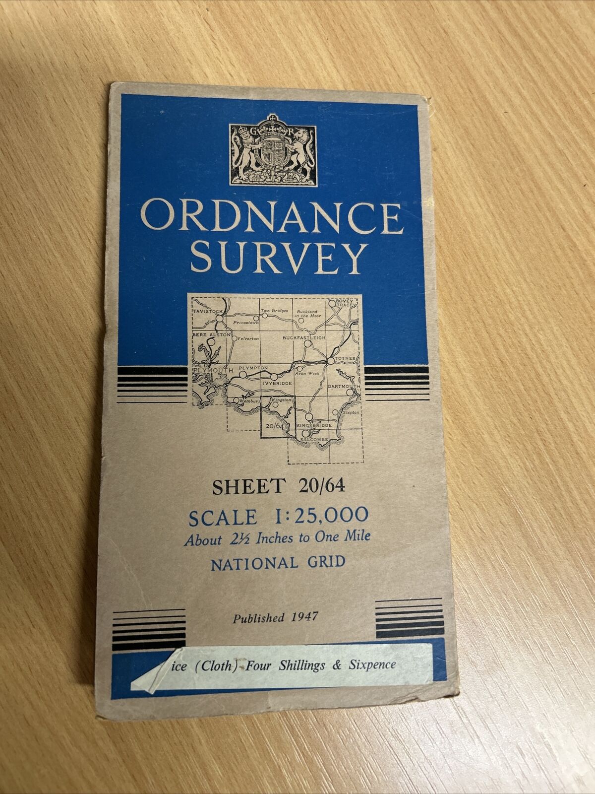 AVETON GIFFORD Ordnance Survey CLOTH 1:25,000 National Grid Sheet 20/64 1947