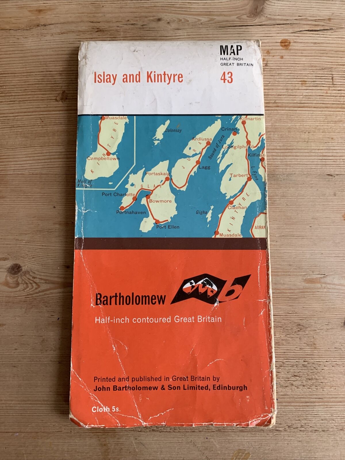 ISLAY & KINTYRE Scotland Bartholomew - Half Inch Cloth Map 1962 No 43 Gigha