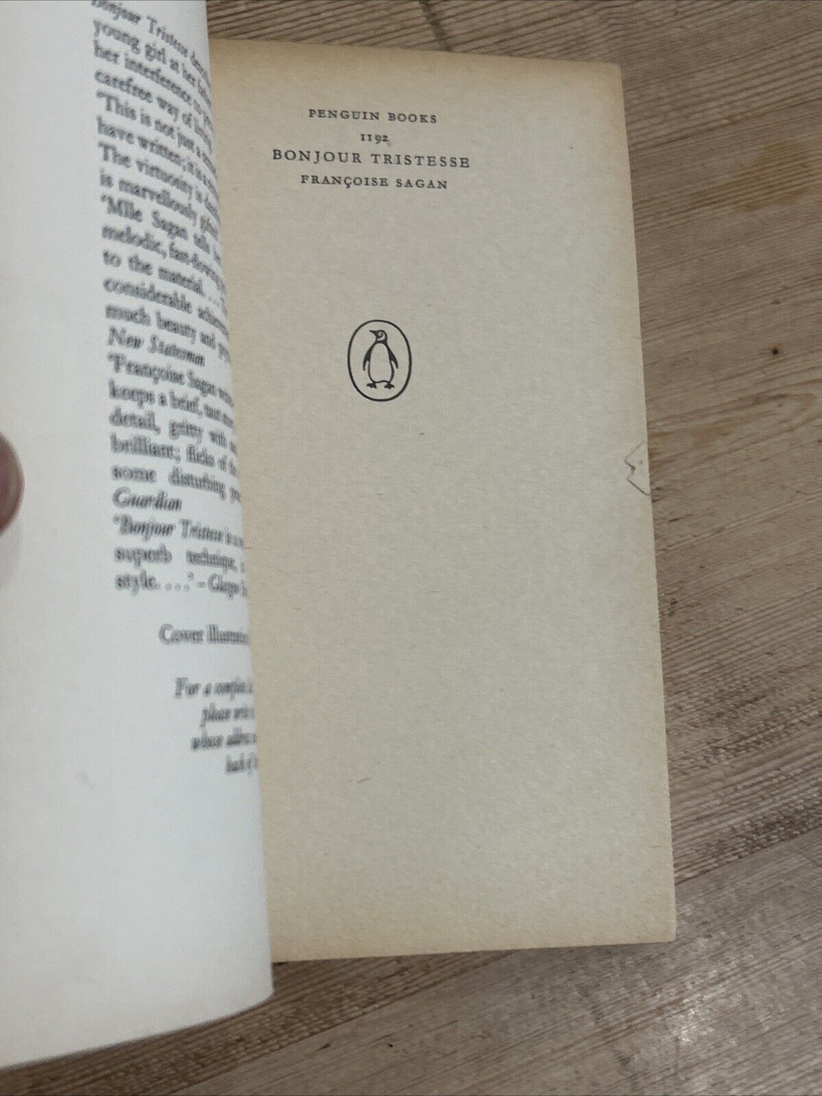 BONJOUR TRISTESSE Francoise Sagan Penguin Books No 1192 1960