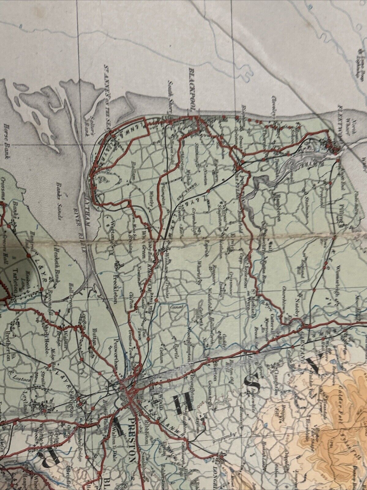 ENGLAND NORTH WEST Ordnance Survey Cloth Quarter Inch Map 1921 Sheet 2 Third Ed