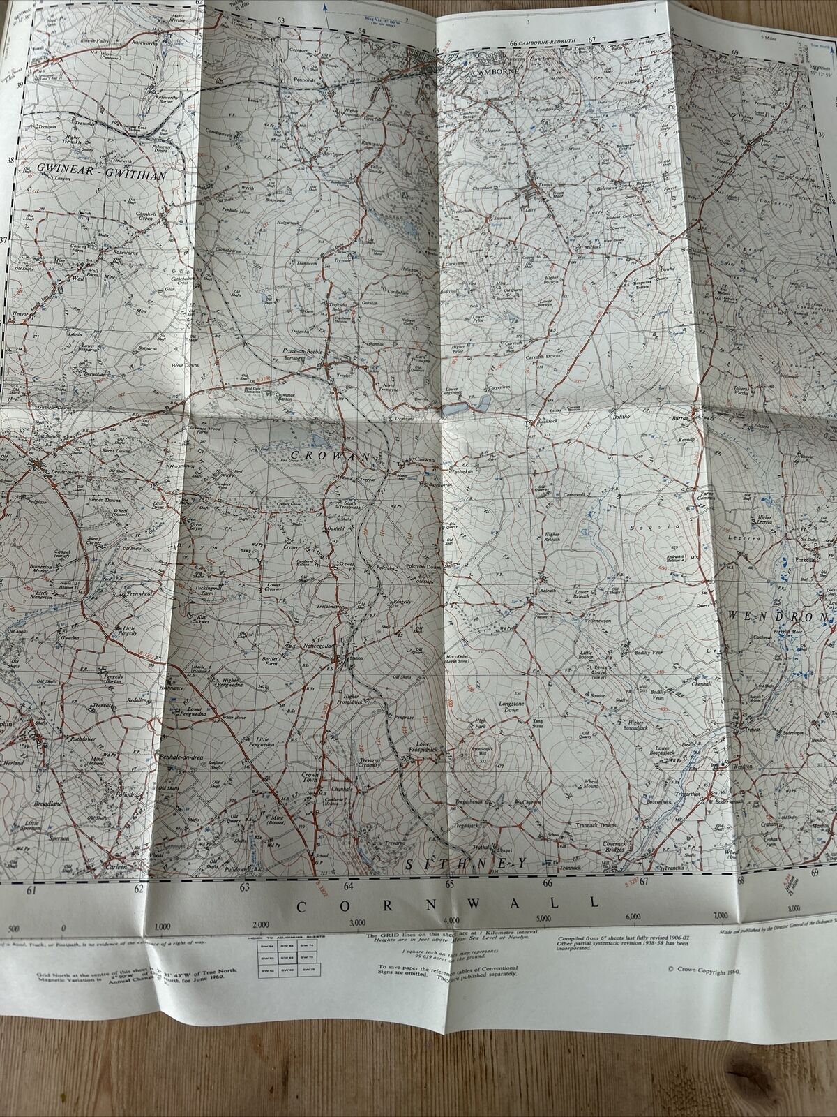 CAMBORNE South - Cornwall Ordnance Survey Sheet SW63 Two & Half Inch MAP 1960