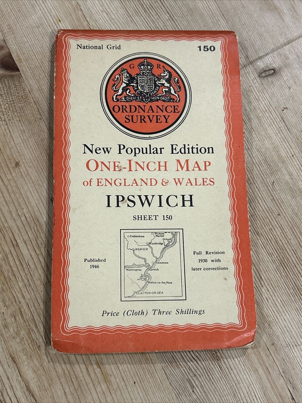 IPSWICH Ordnance Survey CLOTH 6th Series 1946 Sheet 150 One Inch Clacton Ramsey