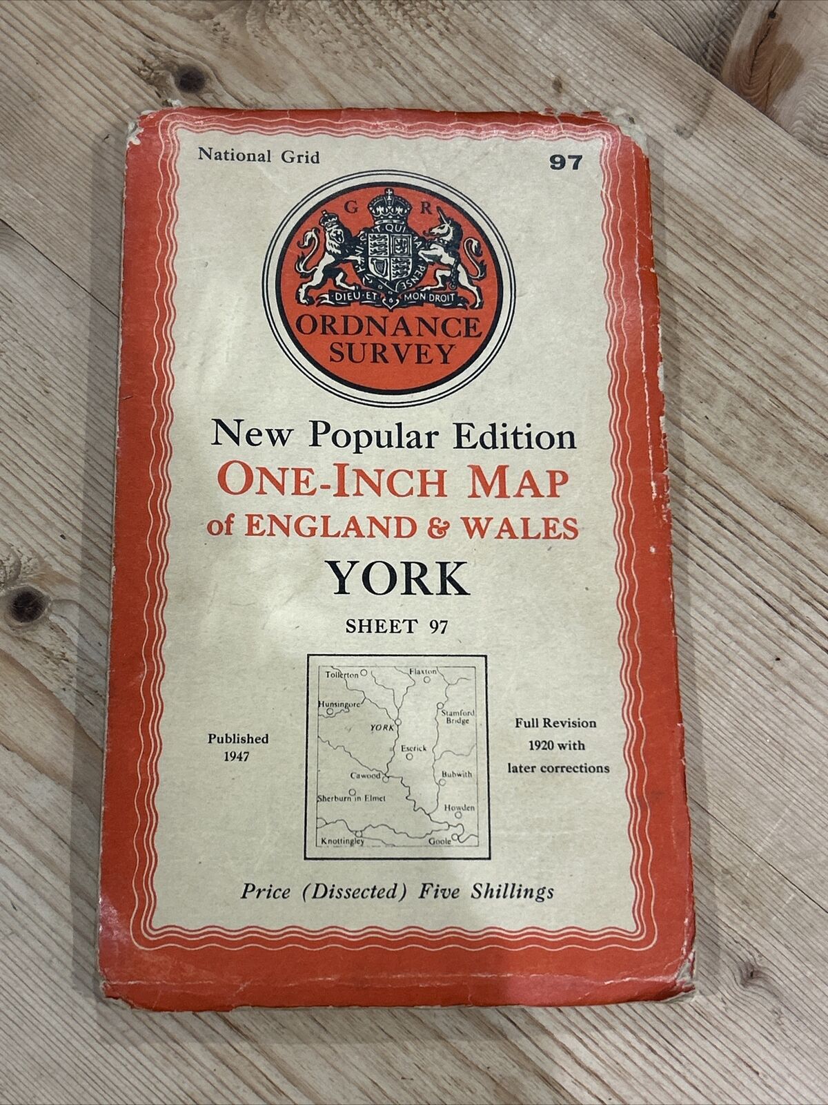 YORK Ordnance Survey Cloth One Inch Map 1947 Sixth Edition Sheet 97 Dissected