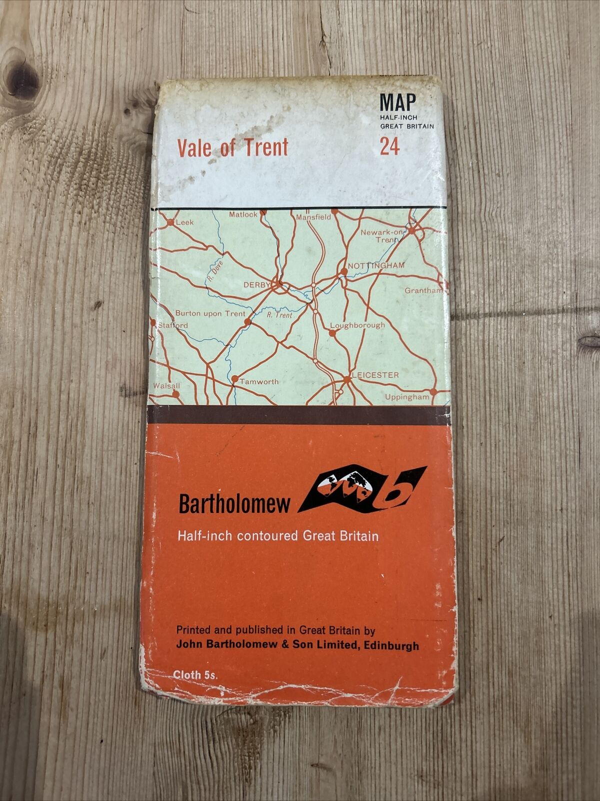 VALE OF TRENT Bartholomew CLOTH Half Inch Map No 24 1963 Leicester Lichfield