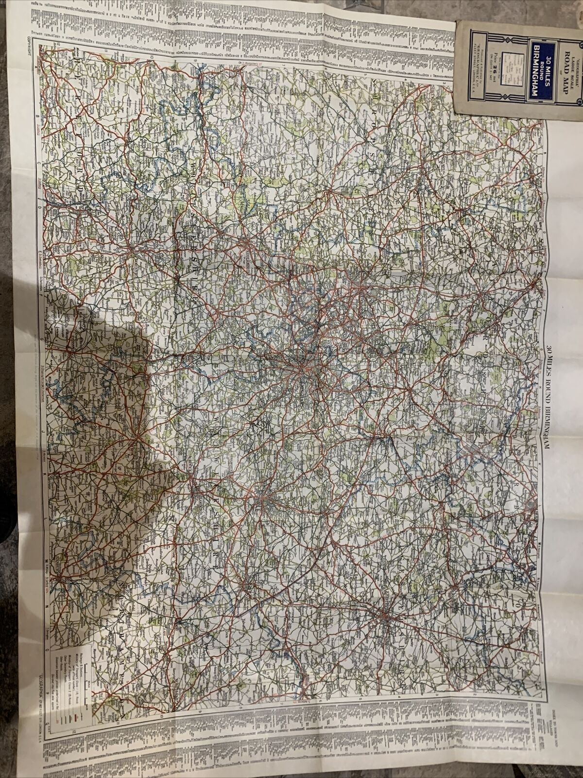 WEST MIDLANDS MAP 30 Miles Around BIRMINGHAM- GEOGRAPHIA 1950s?