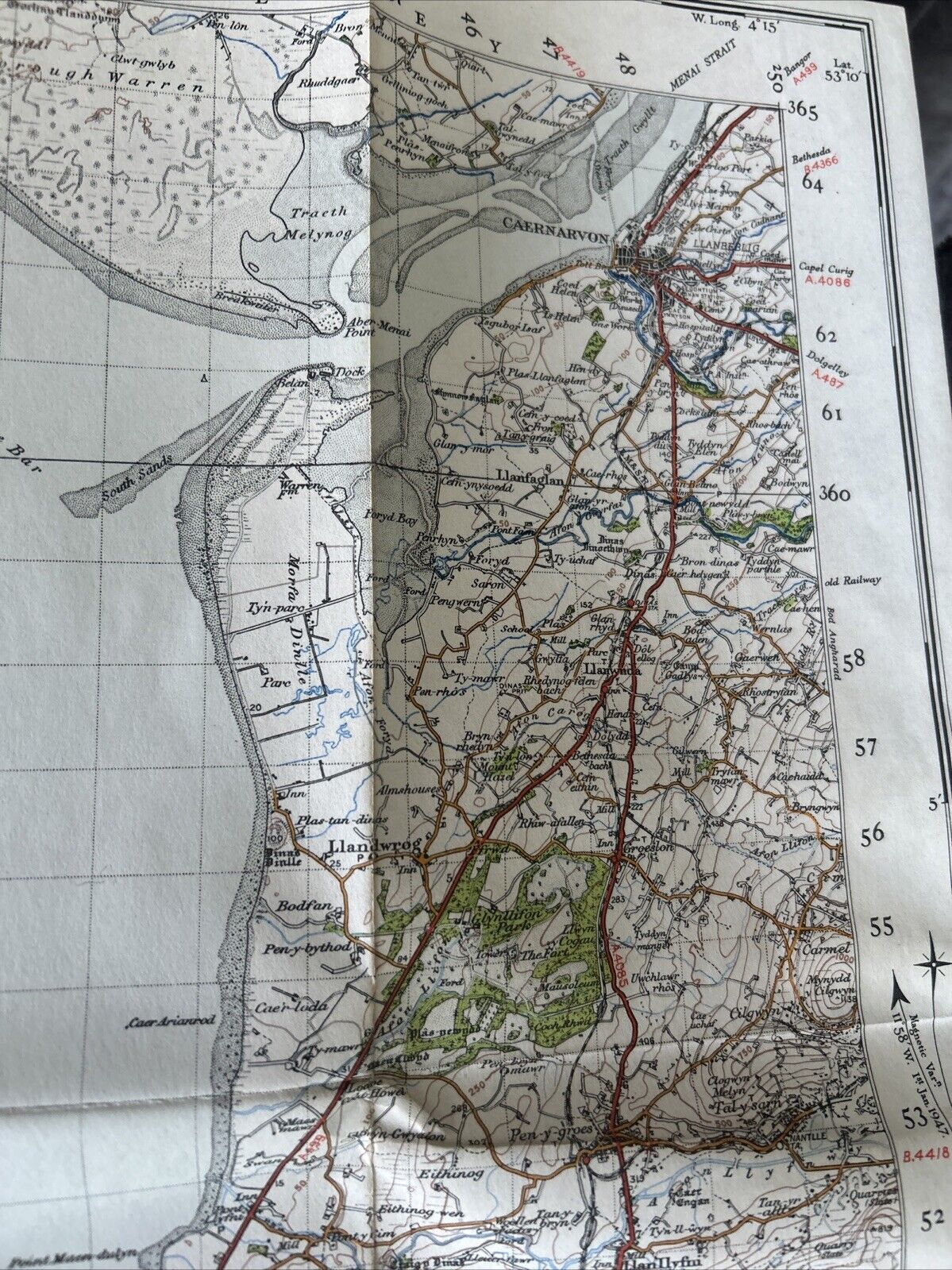 PWLLHELI Ordnance Survey One In Map 1947 Sixth Edition Sheet 115 Trevor