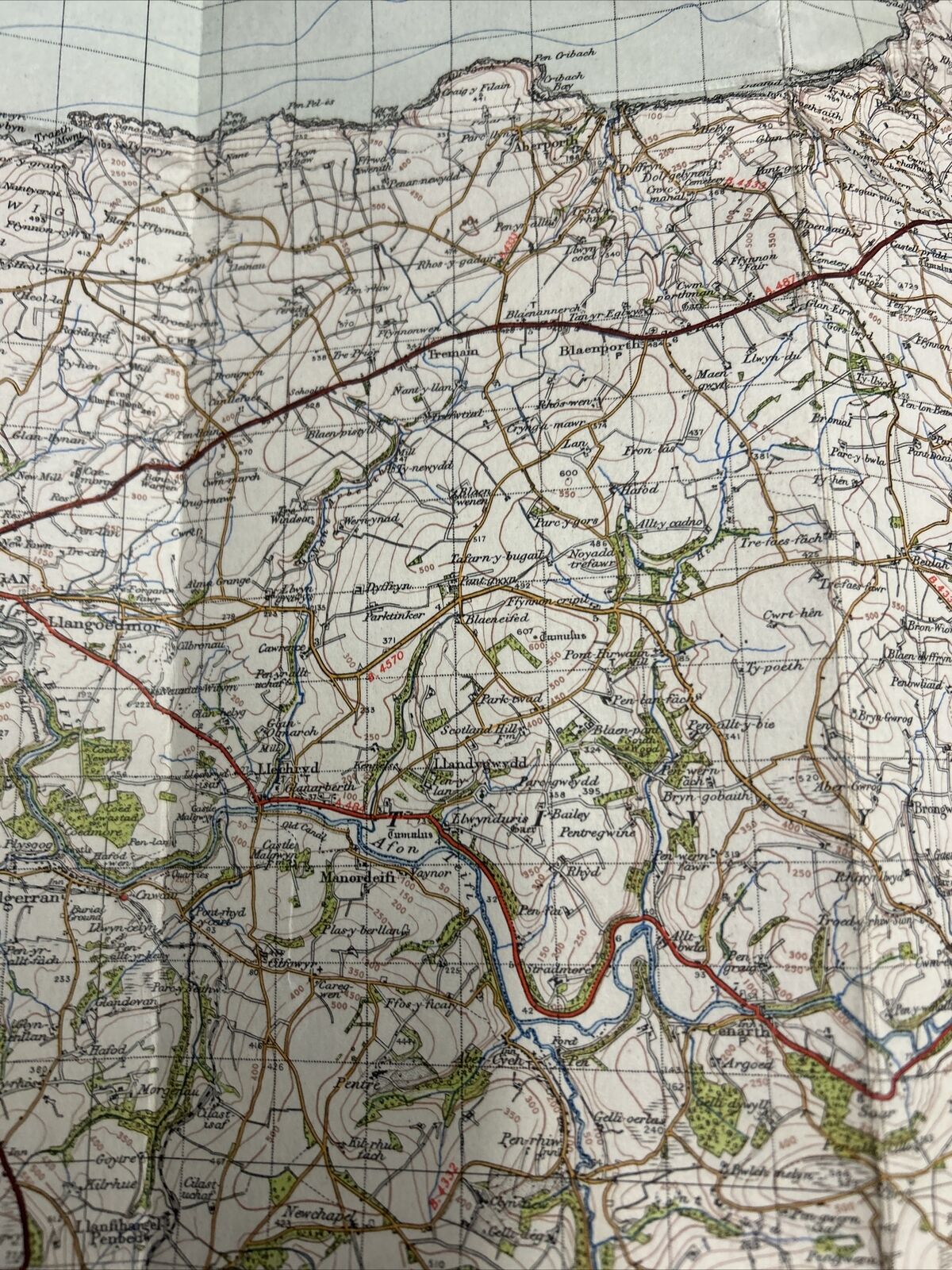 CARDIGAN Ordnance Survey Cloth One Inch Map 1947 Sixth Edition Sheet 139 Merthyr