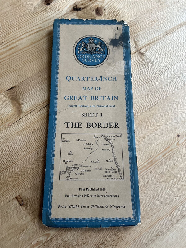 THE BORDER Ordnance Survey CLOTH Sheet 1 Quarter Inch Map 4th Ed 1946 England