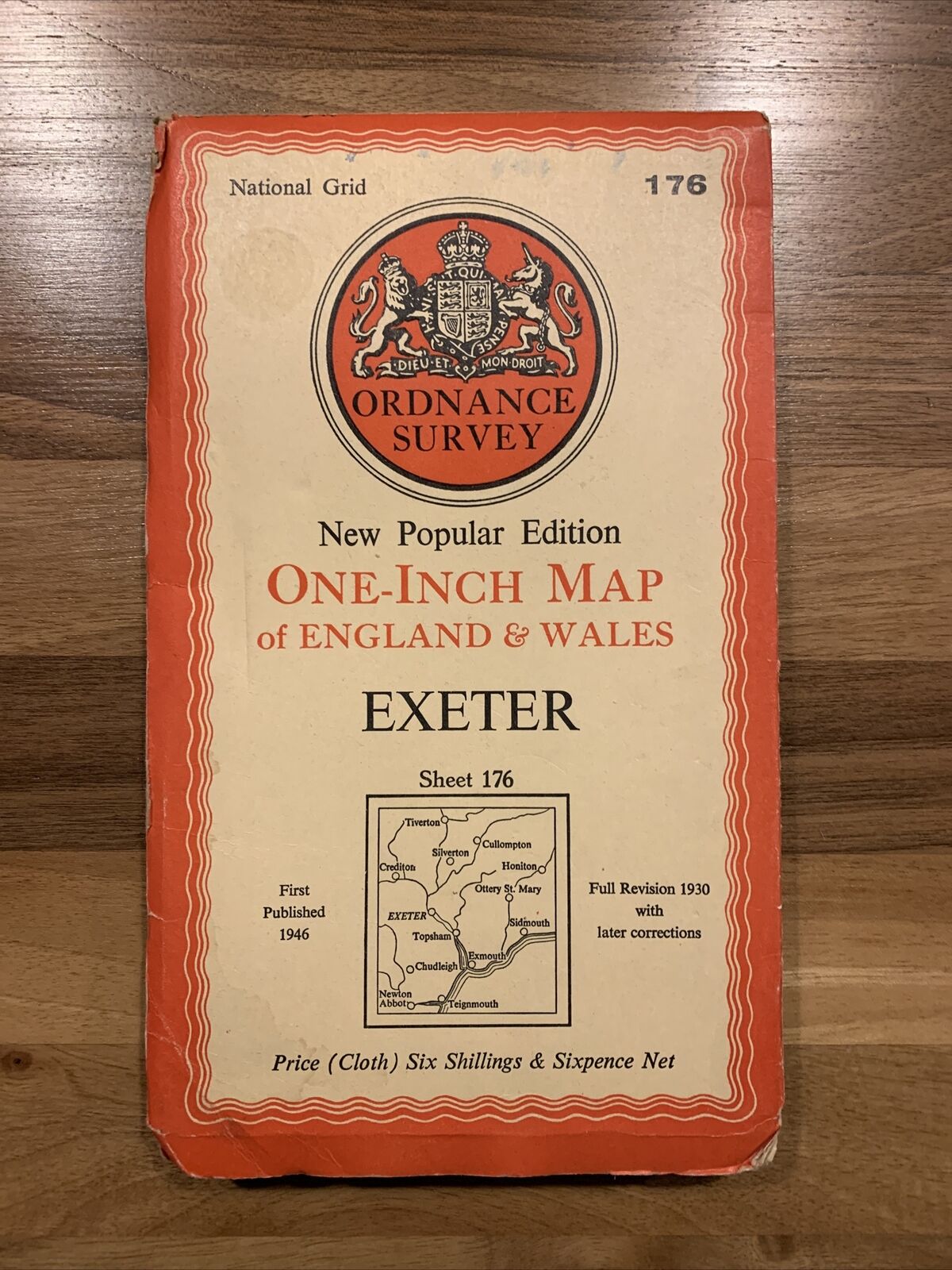 EXETER Ordnance Survey - Cloth Sixth Series 1-inch 1946 Sheet 176 Sidmouth