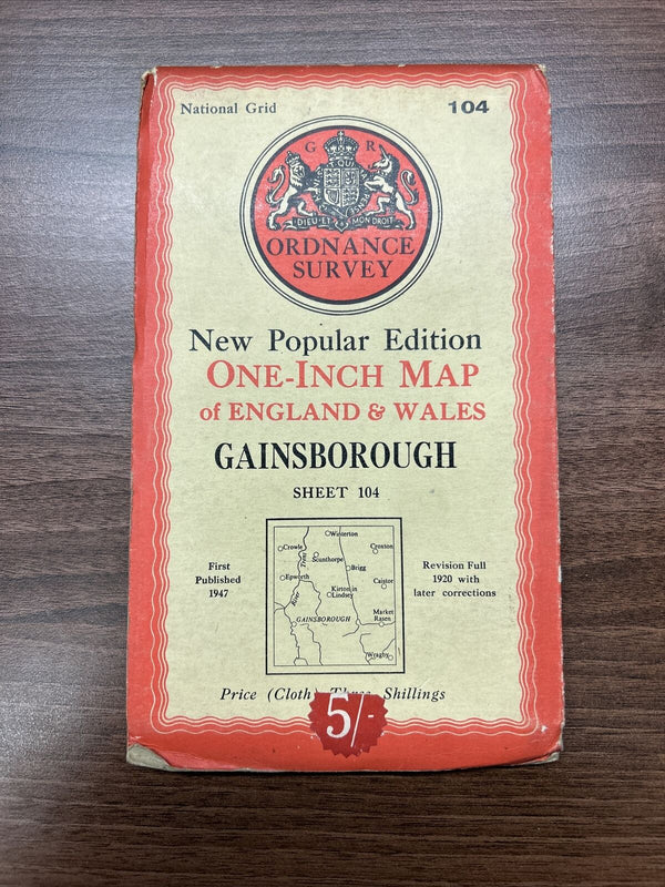 GAINSBOROUGH Ordnance Survey Cloth One Inch Map 1947 Sixth Edition Sheet 104