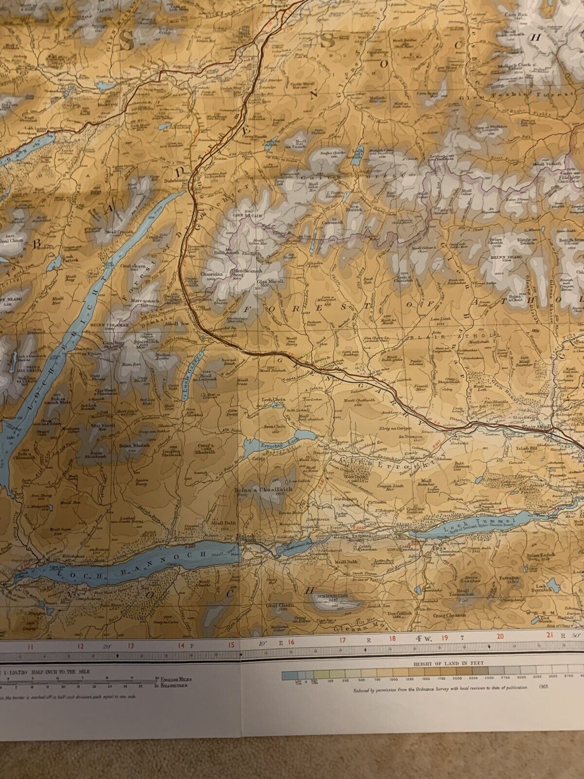 Grampians - Bartholomews One Inch Map 1965 Ben Nevis Pitlochry Look Great Framed