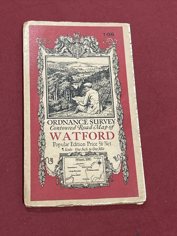 WATFORD Ordnance Survey Cloth One In Map 1929 Rev 32 Sheet 106 Marlow St Albans