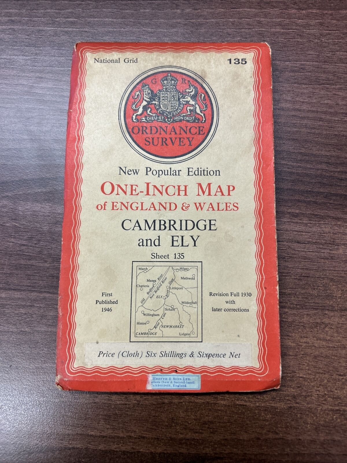 CAMBRIDGE & ELY Cloth Ordnance Survey Sixth Series One inch 1946 Sheet 135