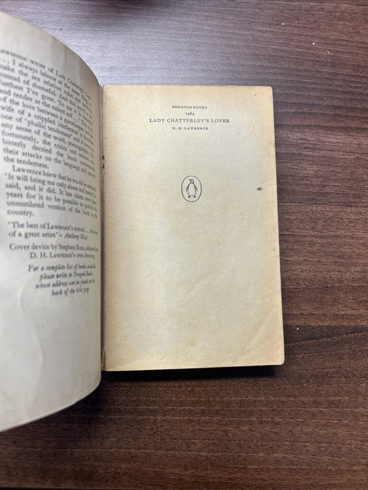 LADY CHATTERLEYS LOVER - DH Lawrence Penguin Book 1969 No 1484