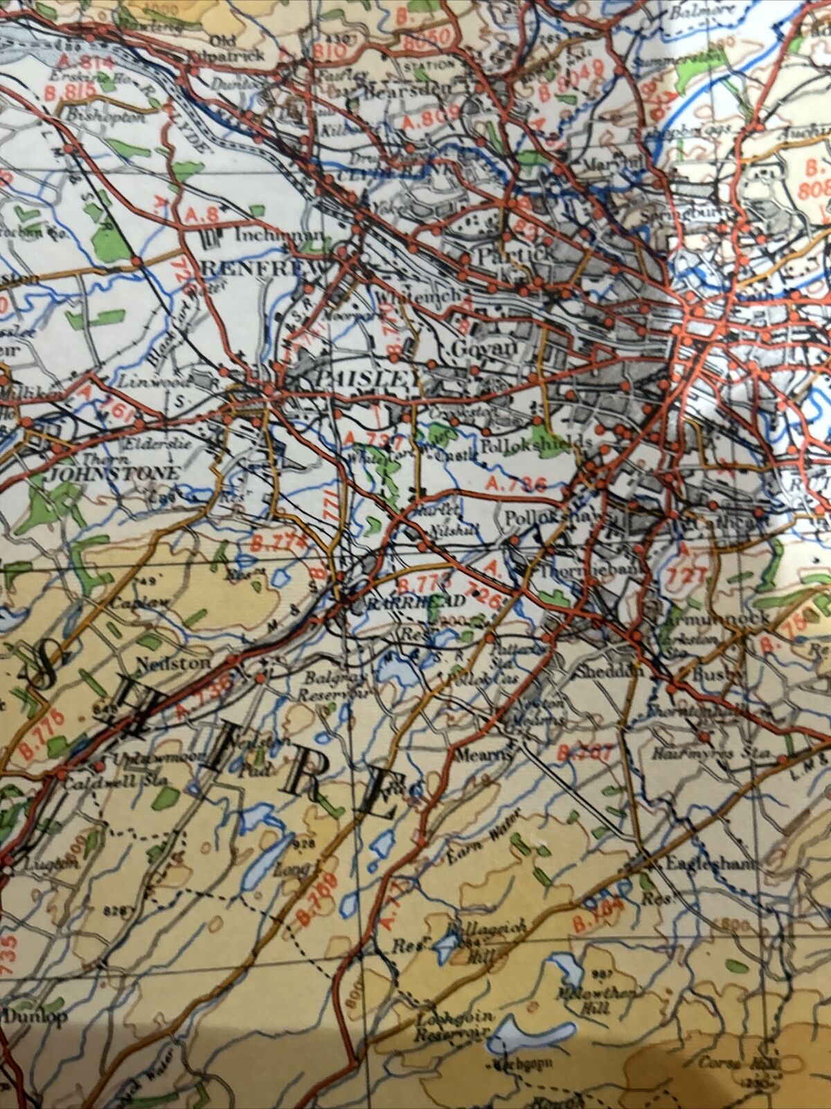 GLASGOW And The MIDDLE WEST 1948 Ordnance Survey Paper Sheet 4 Quarter Inch Map