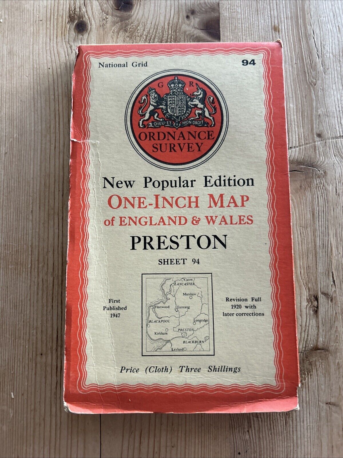 PRESTON Ordnance Survey Sixth Edition Cloth One inch 1947 Sheet 93 Ribble Lytham