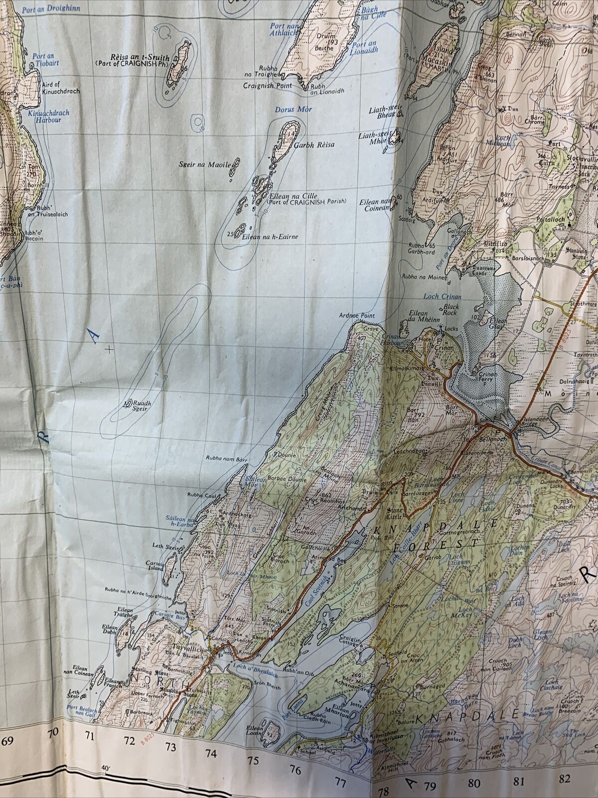 LOCH AWE Ordnance Survey Cloth Map 1956 Seventh Series