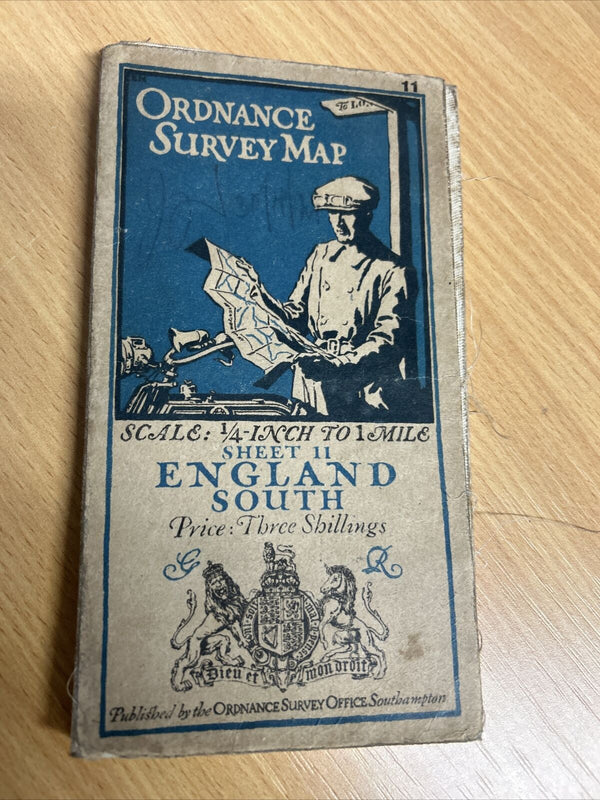 ENGLAND SOUTH Ordnance Survey Cloth Quarter Inch Map 1919 Sheet 11 Southampton