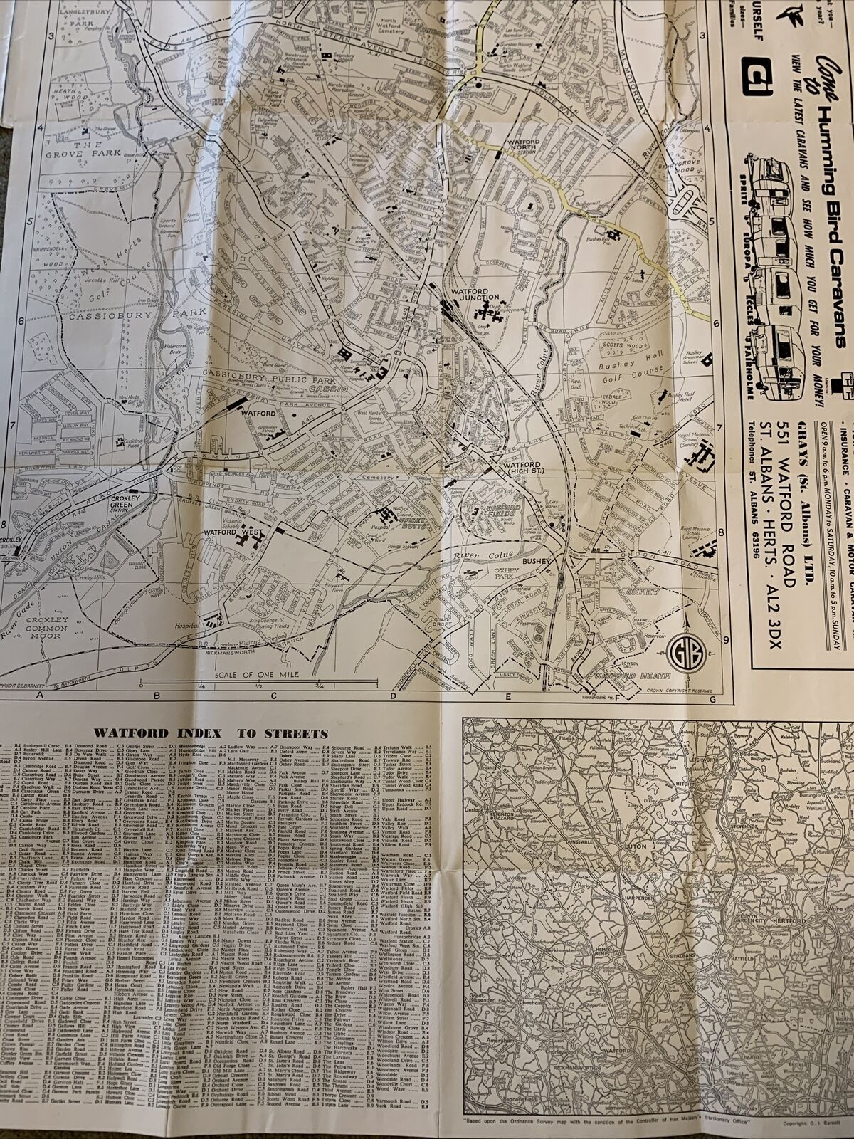 Watford & Bushey Hertfordshire - Barnett 1970s? Plan Map - Advertising