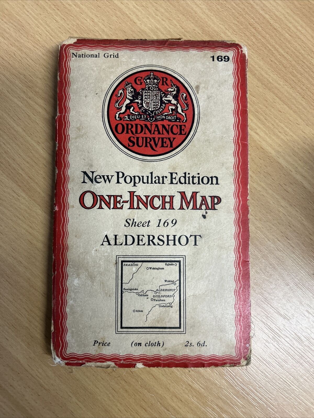 ALDERSHOT Ordnance Survey Cloth One Inch Map 1940 Sixth Edition Sheet 169