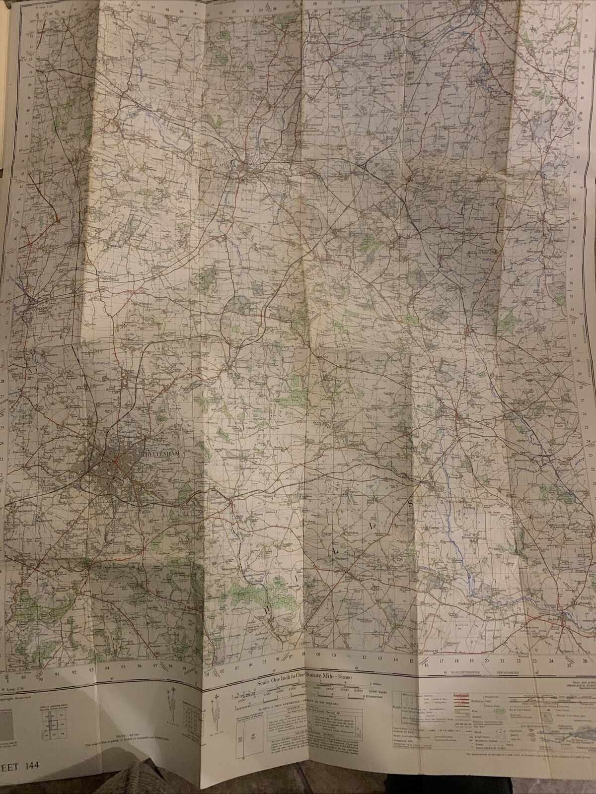 CHELTENHAM & EVESHAM 1953 Edition CLOTH Ordnance Survey 1 Inch Map No 144