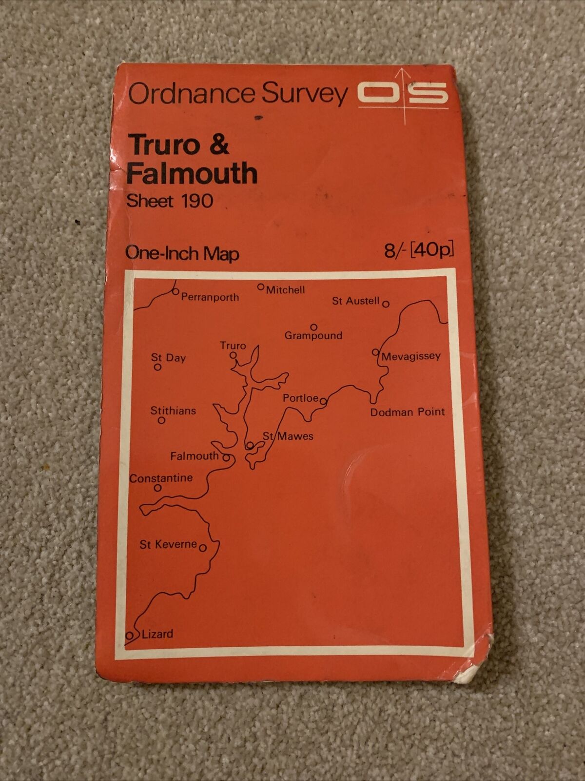 TRURO & FALMOUTH Ordnance Survey One Inch Map 190 Good Condition 1961 St Austell