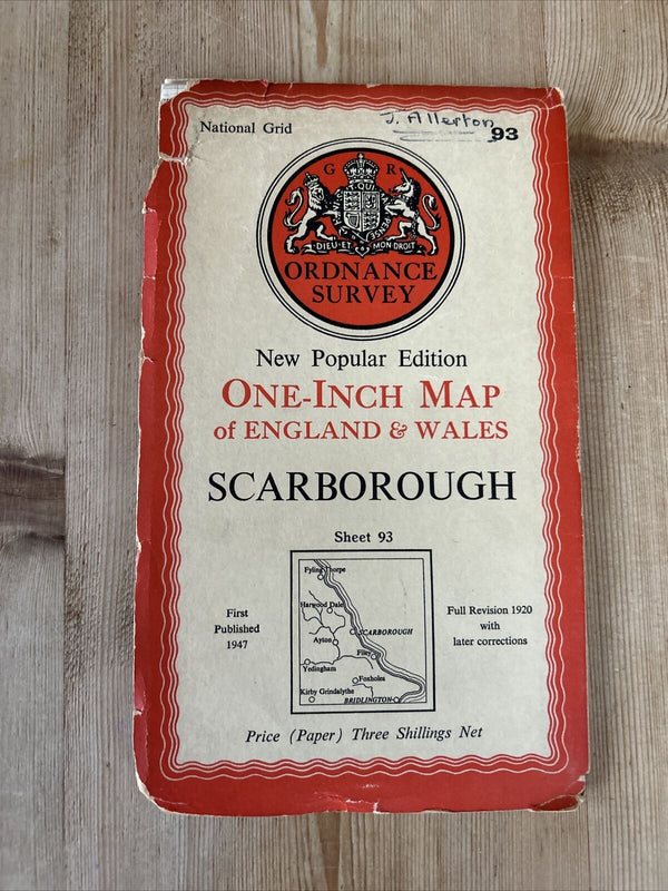 SCARBOROUGH Ordnance Survey Map 1 Inch 1947 Sheet 93 Paper Sixth Edition